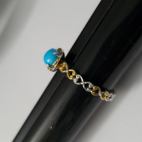 Sterling Silver 925 Sleeping Beauty Turquoise Gold Ring - Picture 5 of 9